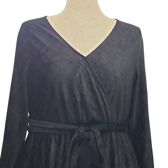 Polagram Textured Velour Midi Dress L V-Neck Belted Pockets Elegant Modest Fit - Picture 5 of 15